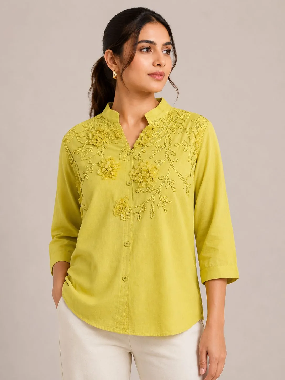 lime yellow emb shirt