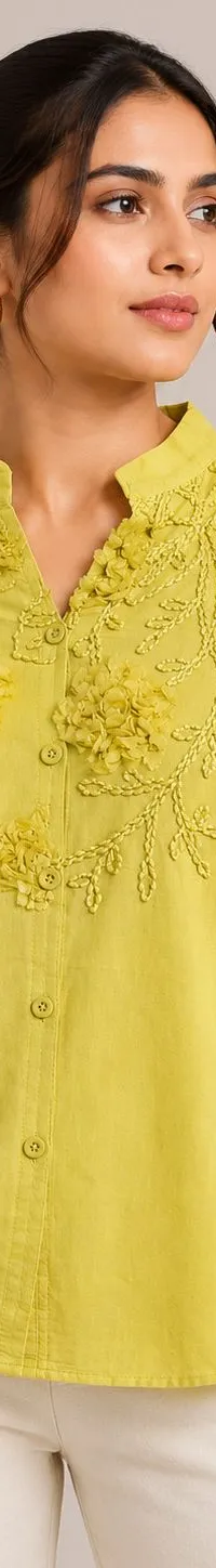 lime yellow emb shirt — view 1 of 2