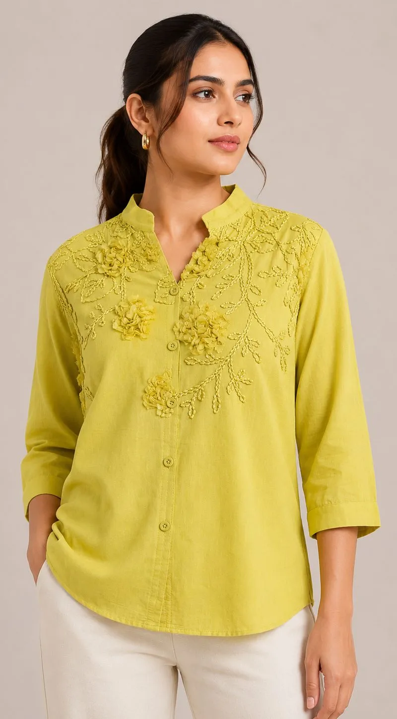 lime yellow emb shirt
