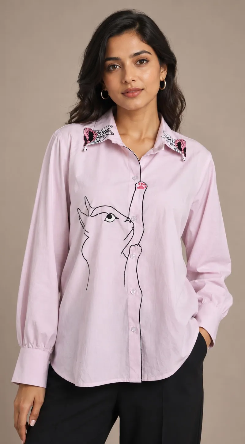 Cat and butterfly collar shirt