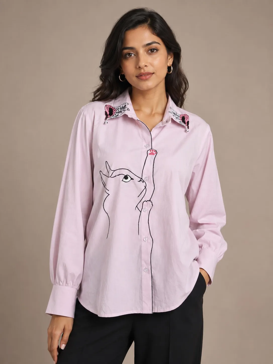 Cat and butterfly collar shirt