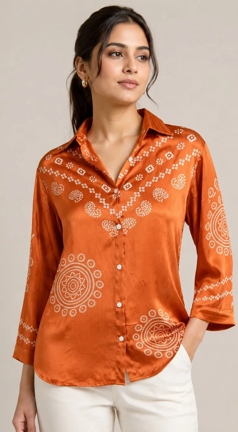 orange crepe ajrak print