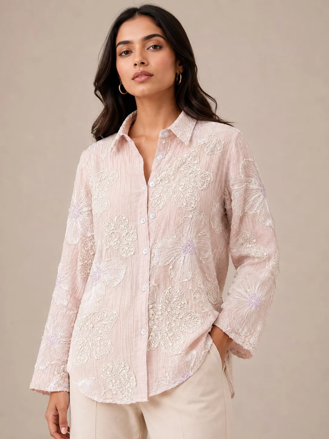 Pink embroidery shirt